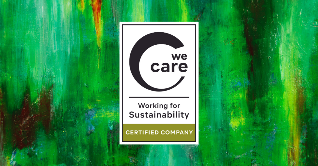 We Care Logo auf grünem Hintergrund (mein Angebot)